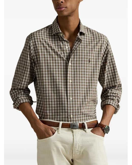 Polo Ralph Lauren Gray Check-Patterned Long-Sleeve Shirt for men