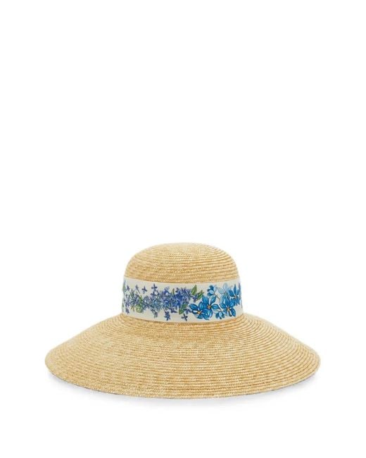 Ferragamo Blue Floral-Print Silk-Trim Hat