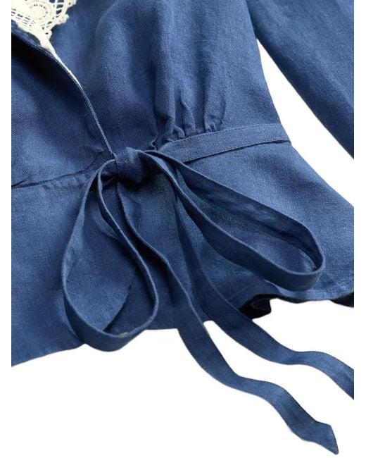 RRL Blue Lace-Trim Wrap Blouse