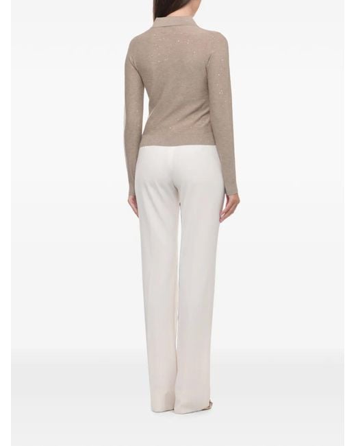 Emme Natural Emmabate Sequin-Embellished Lurex-Detail Polo Top