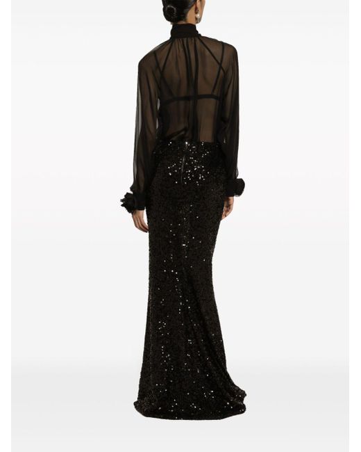 Dolce & Gabbana Black Floral-appliqué Sheer Shirt