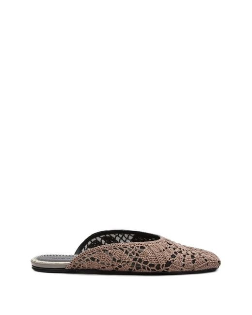 Magda Butrym Brown Crochet-Knit Floral Flat Mules