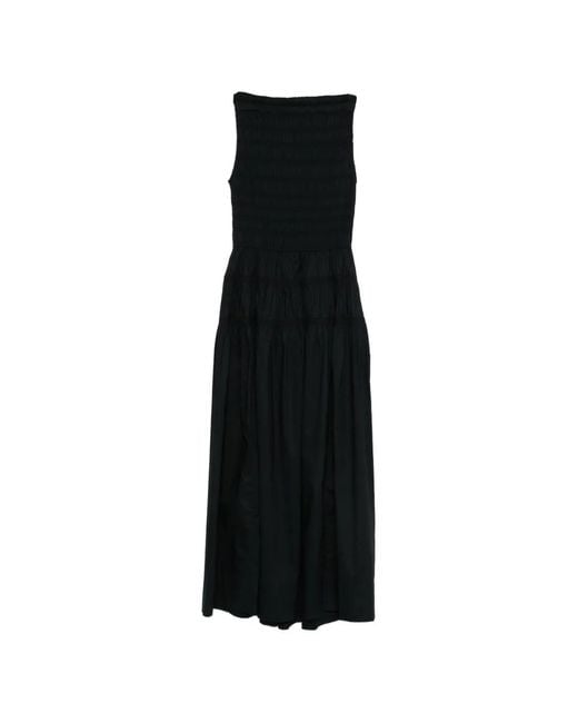 Doen Black Shirred Sleeveless Midi Dress