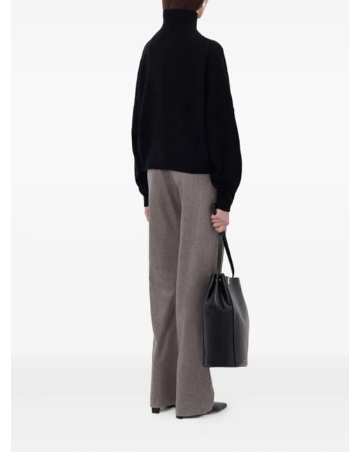 Loulou de Saison Black Luke Ribbed-Collar Wool Sweater