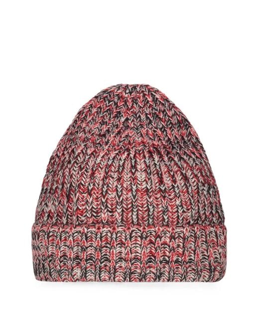Malo Red Ribbed-Knit Cashmere Beanie Hat for men