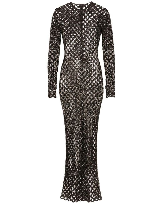 Dolce & Gabbana Black Sequinned Mesh Maxi Dress
