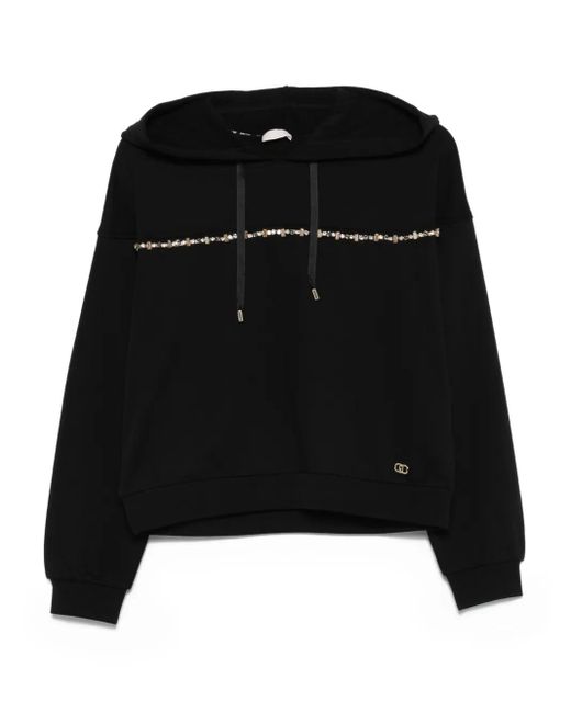 Liu Jo Black Embellished-Band Hoodie