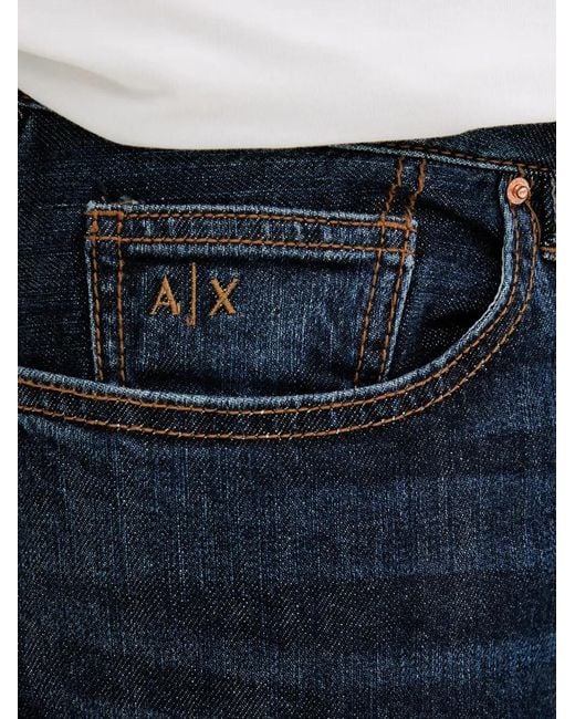 ARMANI EXCHANGE Blue Logo-Embroidered Slim-Fit Jeans for men