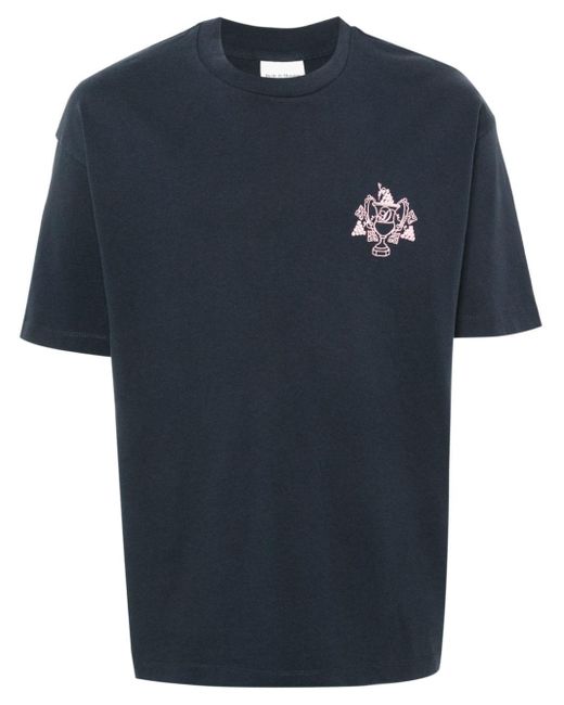 Drole de Monsieur Blue Blason-print Cotton T-shirt for men
