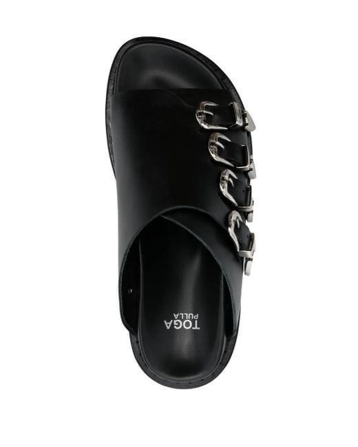 Toga Black Western-Buckle Leather Slides