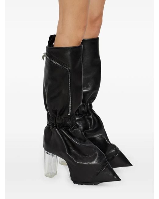 Rick Owens Black Bottes Taquito En Cuir À Fronces