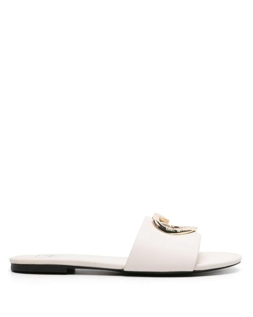 Love Moschino White Heart-plaque Leather Slides