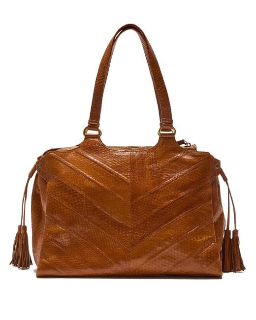 Maliparmi Brown Chevron-Pattern Tassel Shoulder Bag