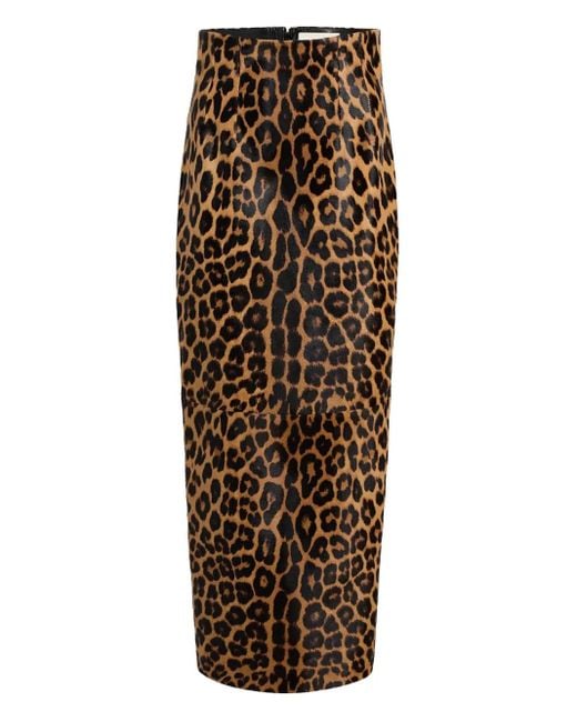 Khaite Brown Leopard Print Slit Maxi Skirt