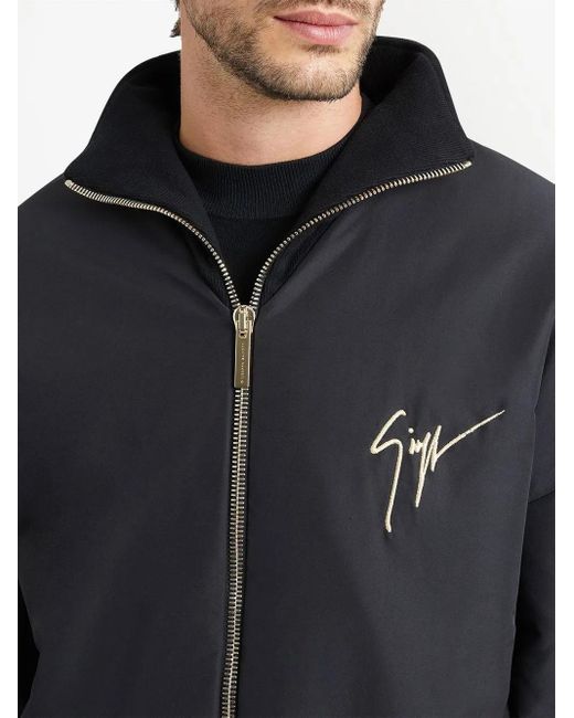 Giuseppe Zanotti Black Embroidered-Logo Zip-Up Bomber Jacket for men