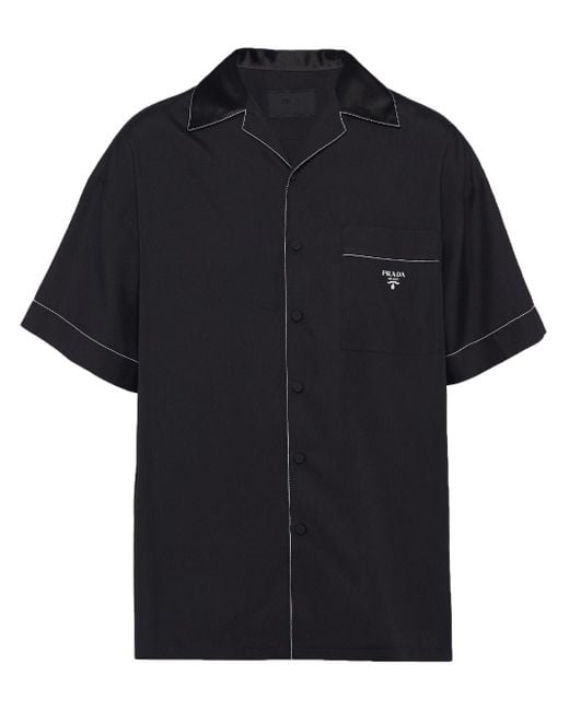 Chemise en soie à logo brodé Prada pour homme en coloris Black