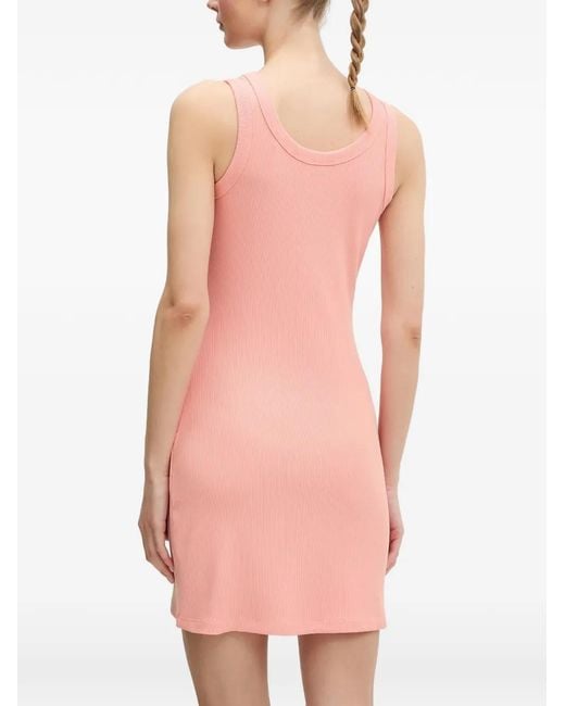 Guess Pink Logo-Embroidered Ribbed Dress