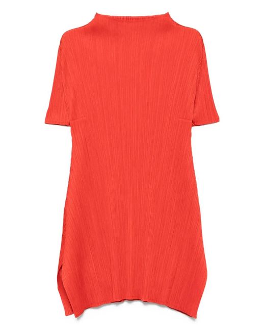 Abito Corto A Collo Alto di Pleats Please Issey Miyake in Red