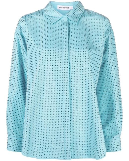 Self-Portrait Blue Rhinestone-embellished Shirt