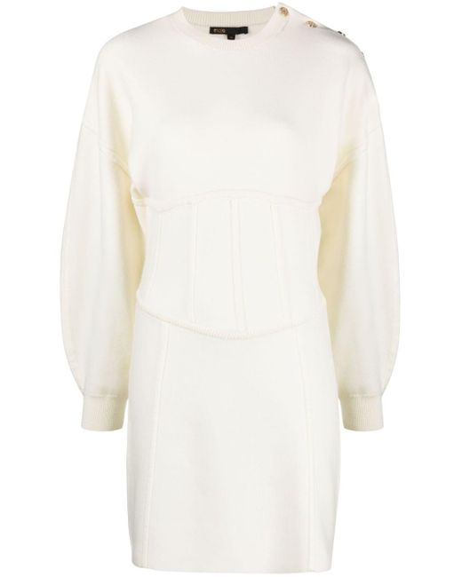 Maje White Corseted Sweatshirt Dress