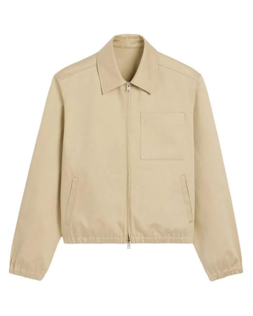 AMI Natural Cotton Zip Jacket With Logo Embroidery for men