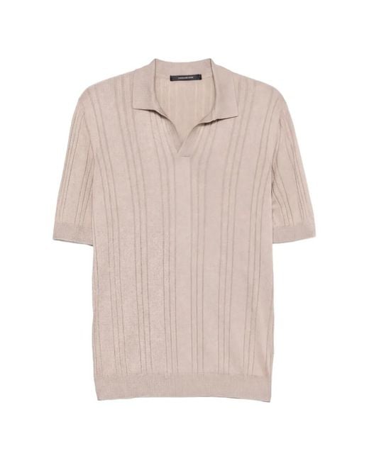 Tagliatore Natural Ribbed-Knit Polo-Collar Top for men