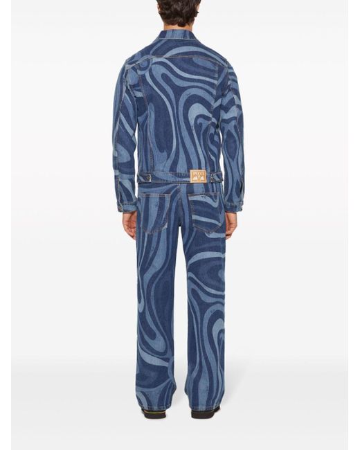 Emilio Pucci Blue Marmo-print Denim Jacket for men