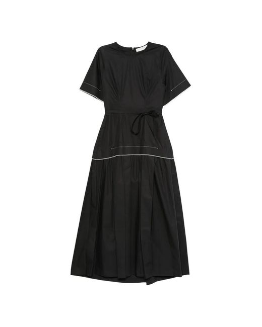 Tela Black D. Lost Contrast-Stitch Belted Midi Dress