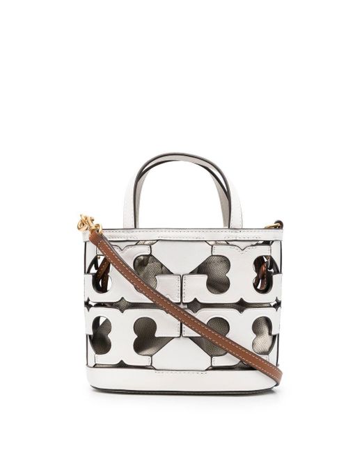 Tory Burch Cutout Logo Detail Tote Bag in White Lyst Australia
