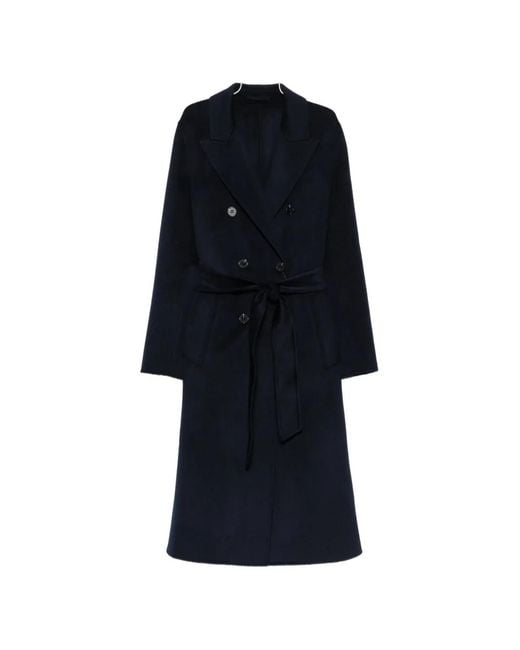 Marella Blue Double-Breasted Belted Coat