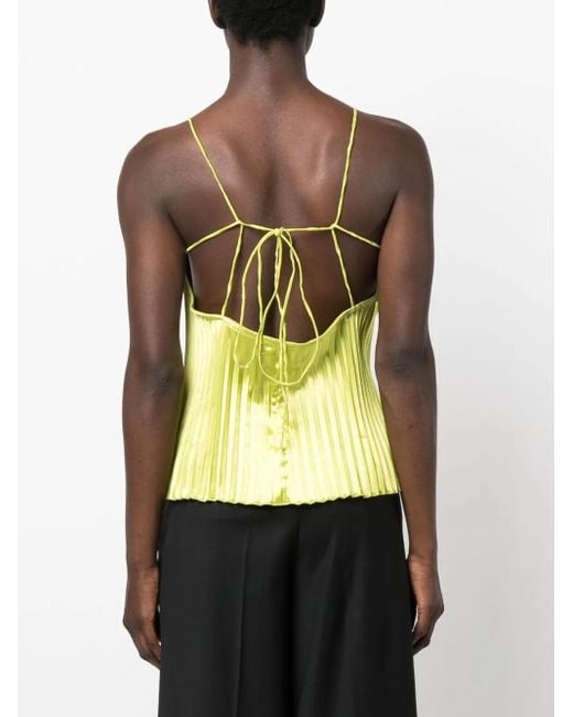 L'idée Yellow Fully-Pleated Sleeveless Blouse