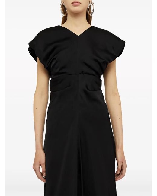Jil Sander Black Gathered-Detail Satin-Finish Gown