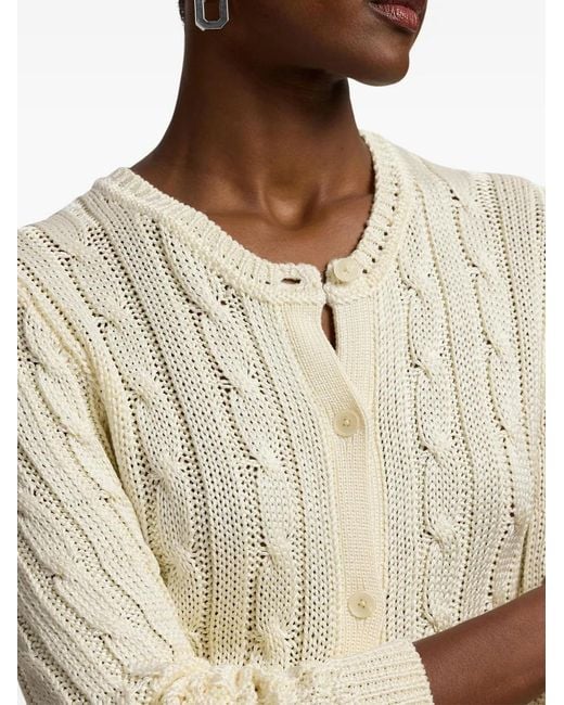 Ralph Lauren White Cable-Knit Buttoned Cardigan