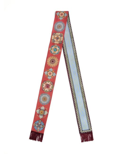 LaDoubleJ Red Floral-Pattern Fringed Scarf