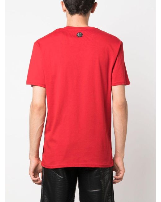 Philipp Plein Red Crystal-embellished Logo T-shirt for men