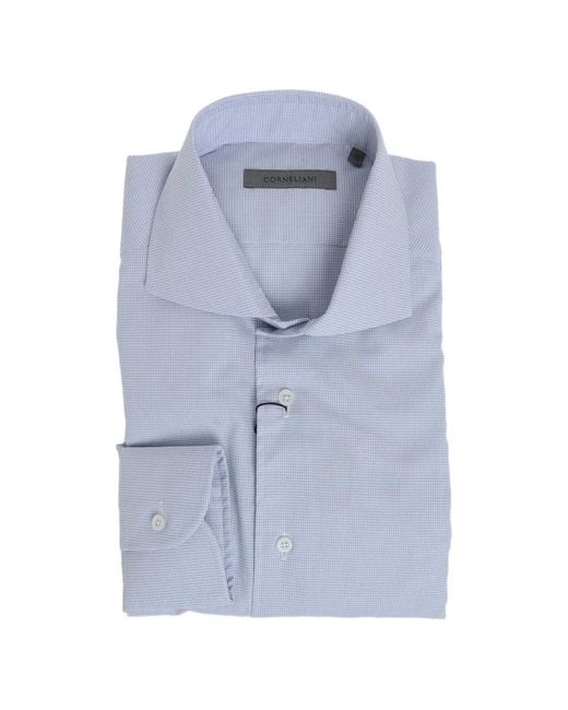 Corneliani Blue Patterned Long-Sleeve Shirt for men