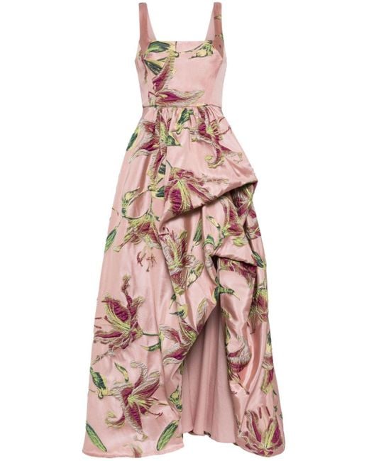Marchesa Pink Square-neck Draped Gown
