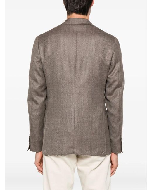 Canali Brown Herringbone Patch-Pocket Jacket for men