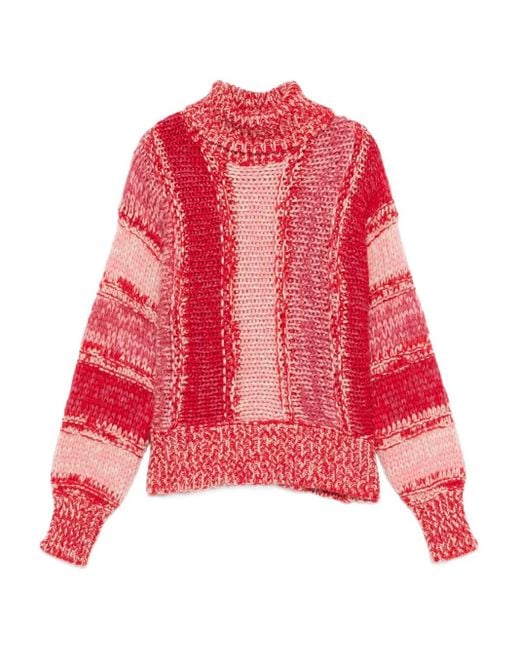 Roberto Collina Red Striped High-Neck Sweater