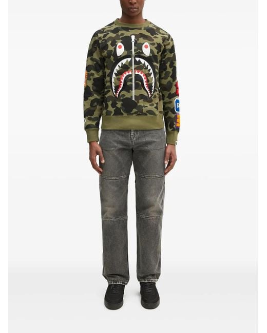 A Bathing Ape Green 1St Camo Shark Crewneck Sweatshirt for men