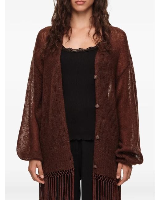 Bimba Y Lola Brown Long Fringed Cardigan