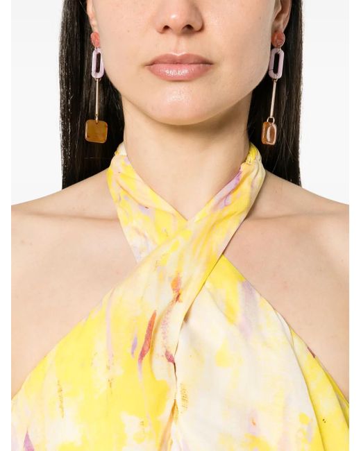 Robe Longue À Fleurs MSGM en coloris Metallic