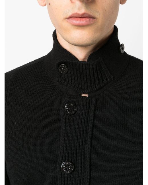 Stone Island Black Logo-patch Button-up Cardigan for men