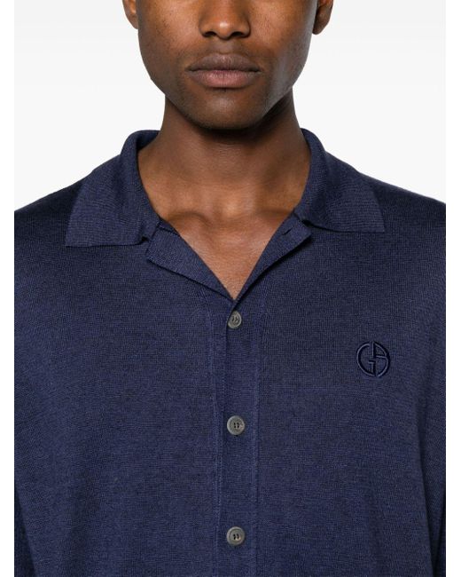 Giorgio Armani Feinstrick-Hemd mit klassischem Kragen in Blue für Herren