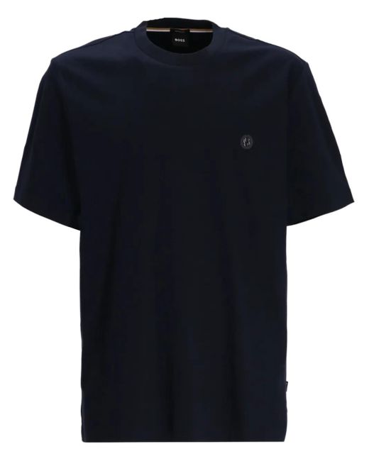Boss Blue Rubberised-Logo Cotton T-Shirt for men