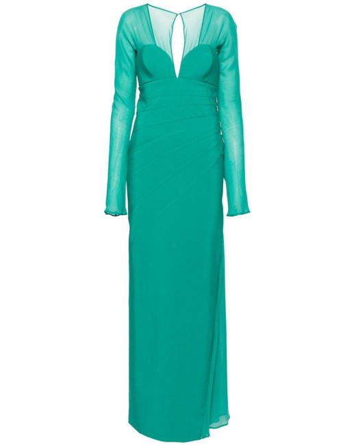 Genny Green Dart-detailing Long-sleeves Gown