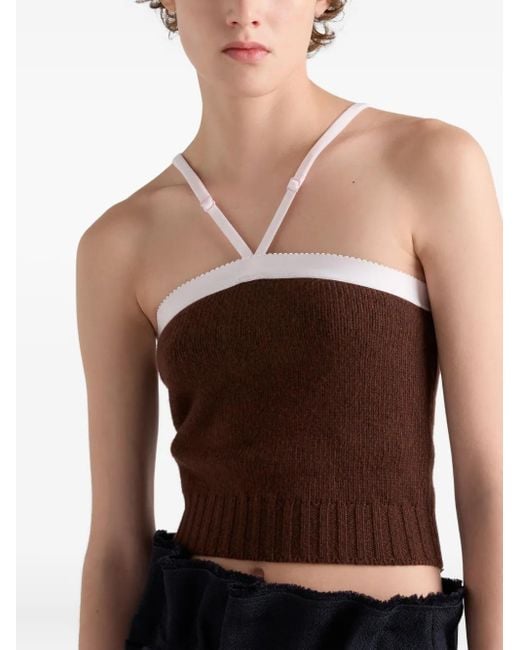 Top de punto con tiras ajustables Prada de color Brown