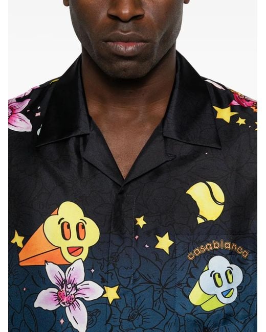 Casablanca Blue Floral-Print Shirt for men