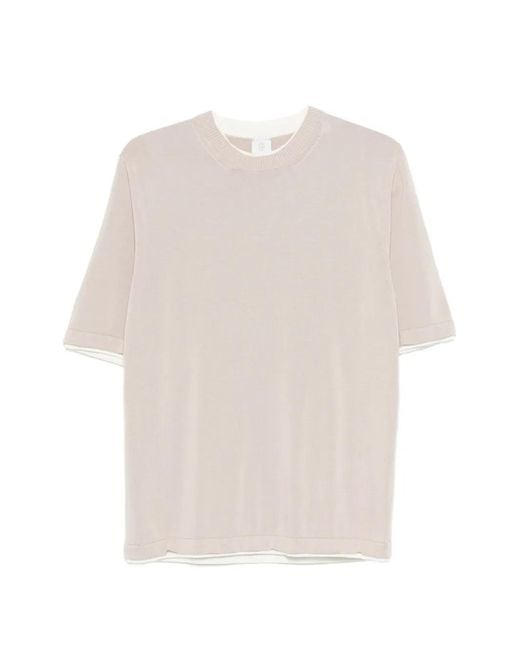 Eleventy White Round Neck Trim Sweater for men