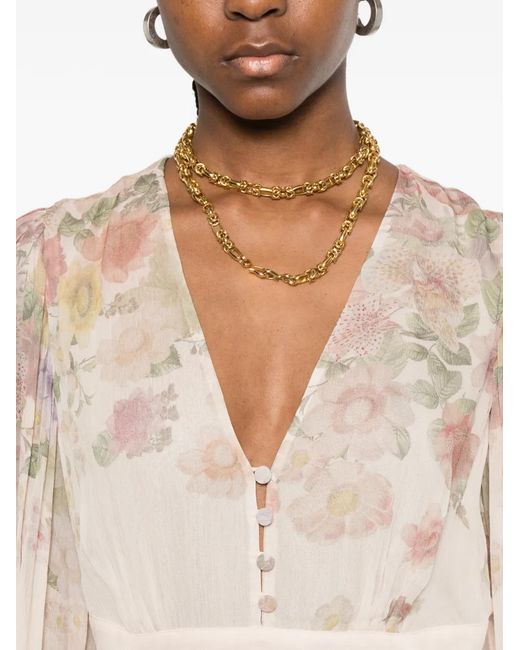 Twinset Natural Midi Floral-Print Cut-Out Dress